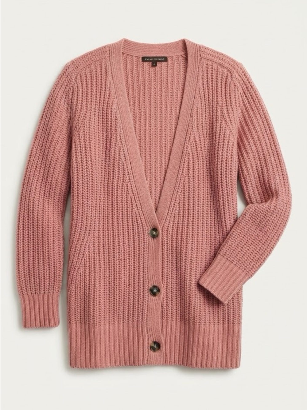 Banana Republic Dusty Rose Pink Chunky Knit Boyfriend Cardigan Sweater L